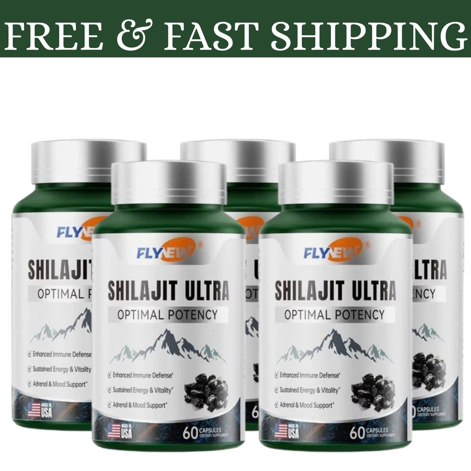 Pack) (5 Flynew Shilajit Ultra Optimal Potency, Shilajit Extract includes L-Argi