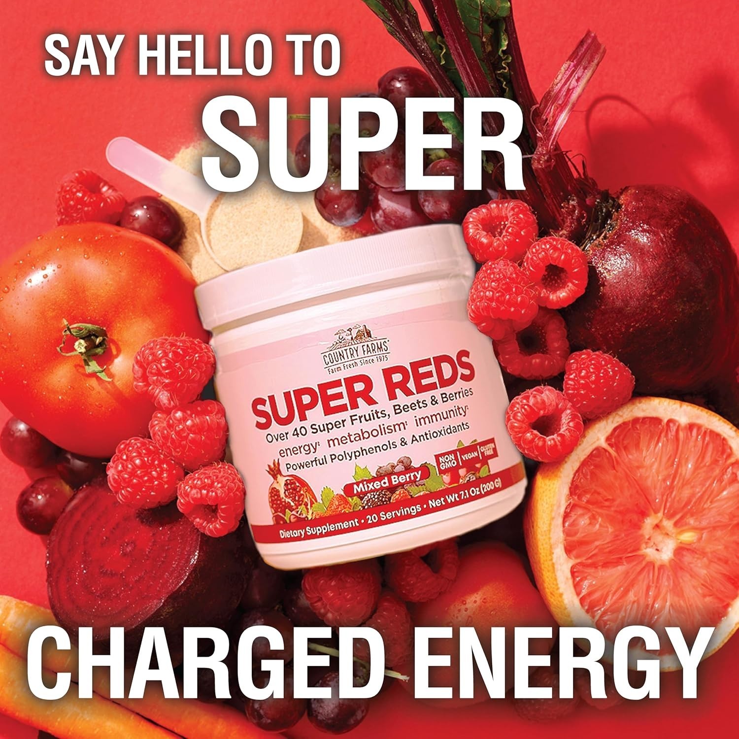 Super Reds with 48 Berries – Energizing Antioxidant Drink Mix, 20 Servings