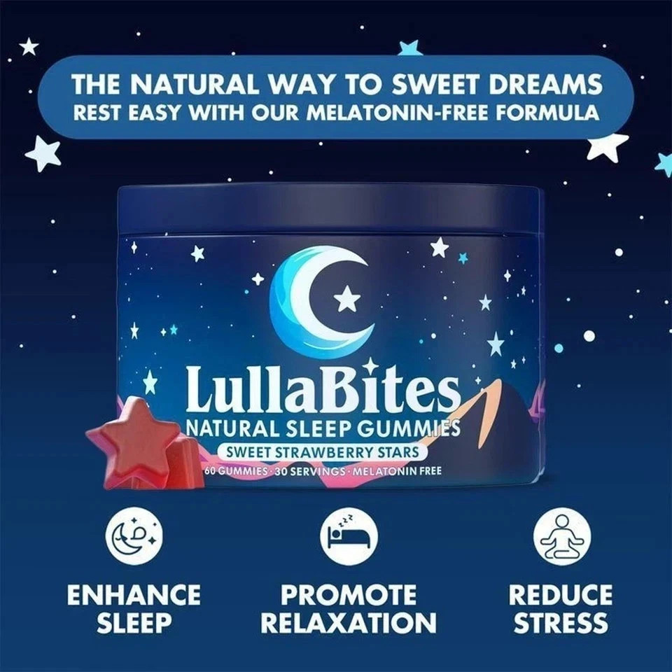 3 pk NEW LullaBites Natural Sleep Gummies Strawberry Stars Flavor 60 Gummies