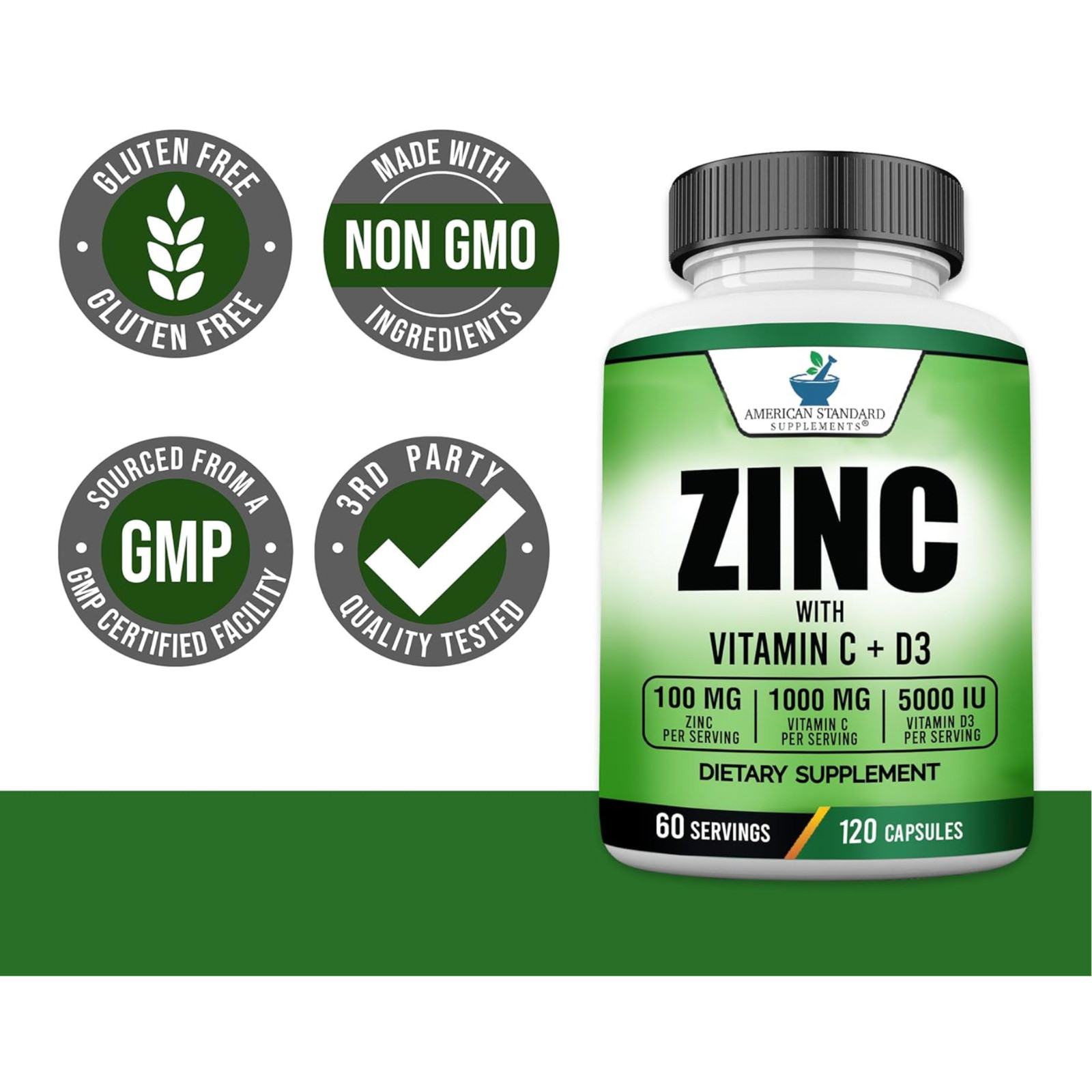 Zinc 100 mg con vitamina C, D | Suplementos de refuerzo del sistema inmunológico