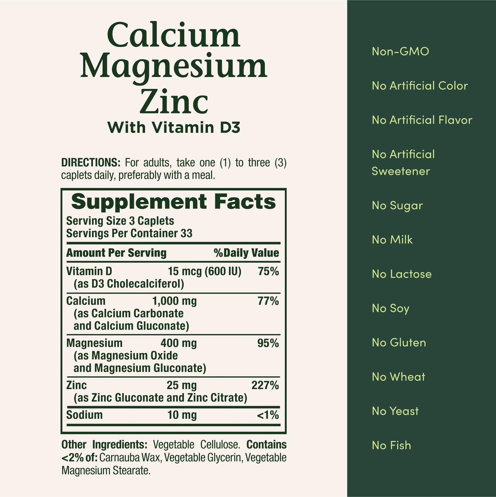 Nature’s Bounty Calcium Magnesium & Zinc Caplets, 100 Count (Pack of 1)