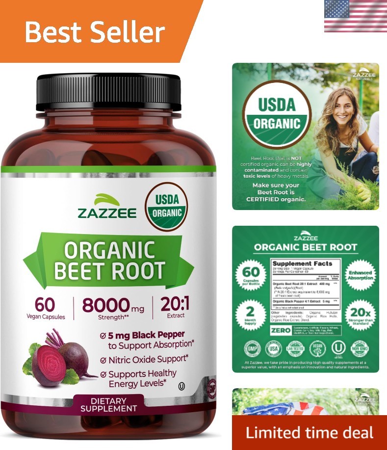 USDA Organic Beet Root 20:1 Extract – 60 Capsules for Nitric Oxide Support