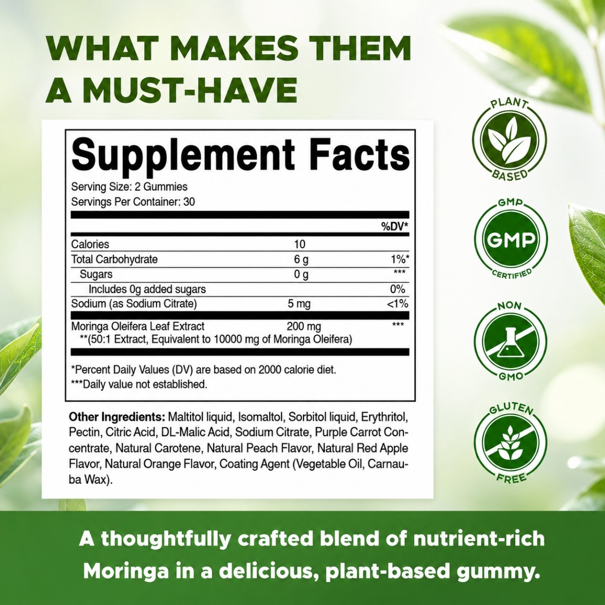 Vitamatic Moringa Gummies 10000mg | Sugar-Free, 60 Vegan Gummies