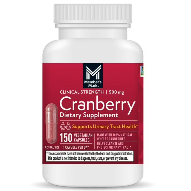 Member’s Mark Clinical Strength Cranberry Capsules 500 mg 150 Count 04/2028EXP