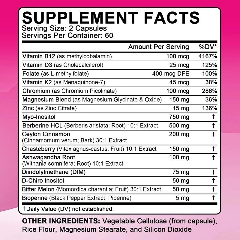 2PCS Myo Inositol & D-Chiro Inositol Supplement for Women, 120 Capsules