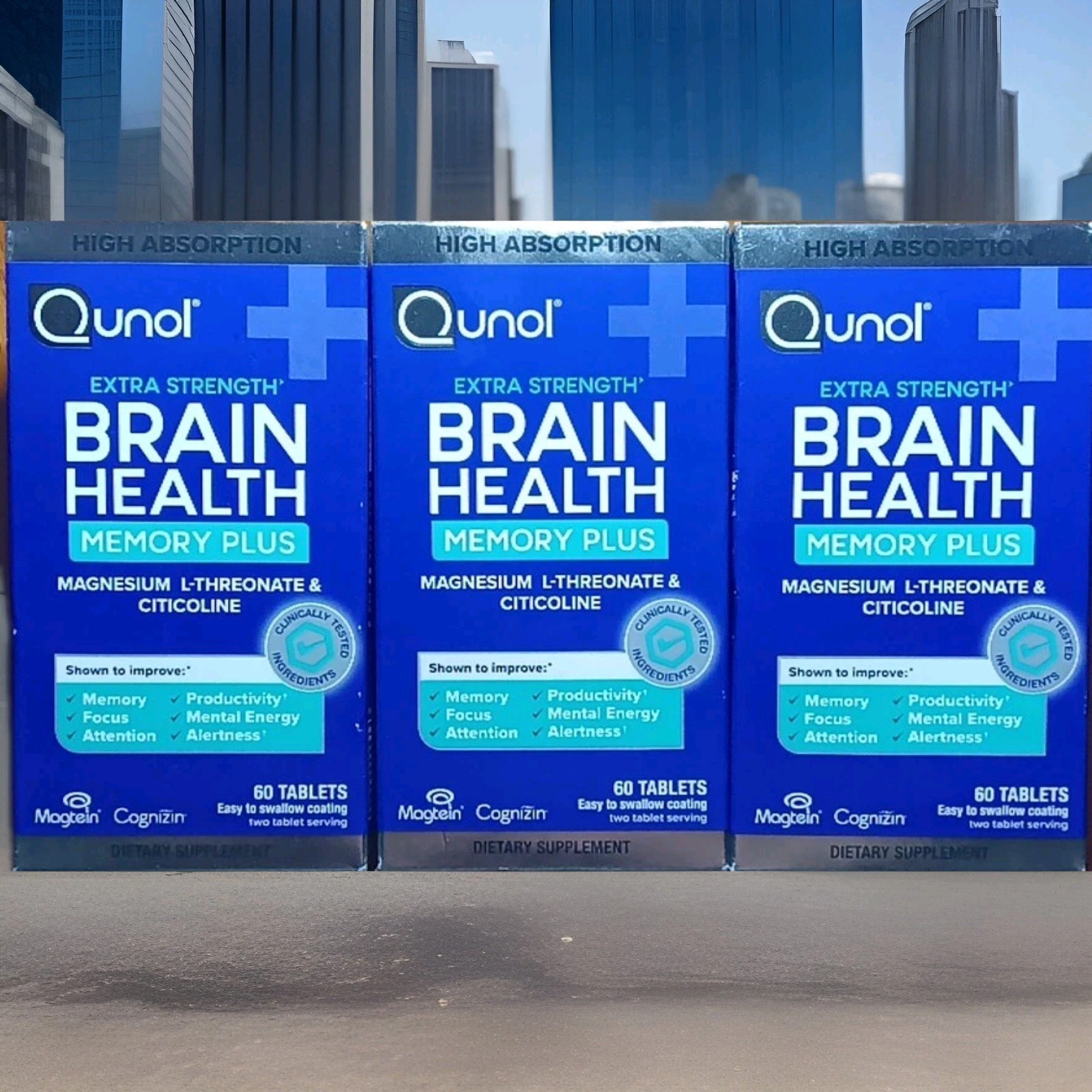 LOT 3 QUNOL EXTRA STRENGTH BRAIN HEALTH MEMORY PLUS SUPPLEMENT 60 X3 180 TABS!!