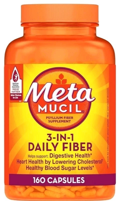 Metamucil Psyllium Husk Fiber Supplement, 3-in-1 for Digestive Health, 160 Count
