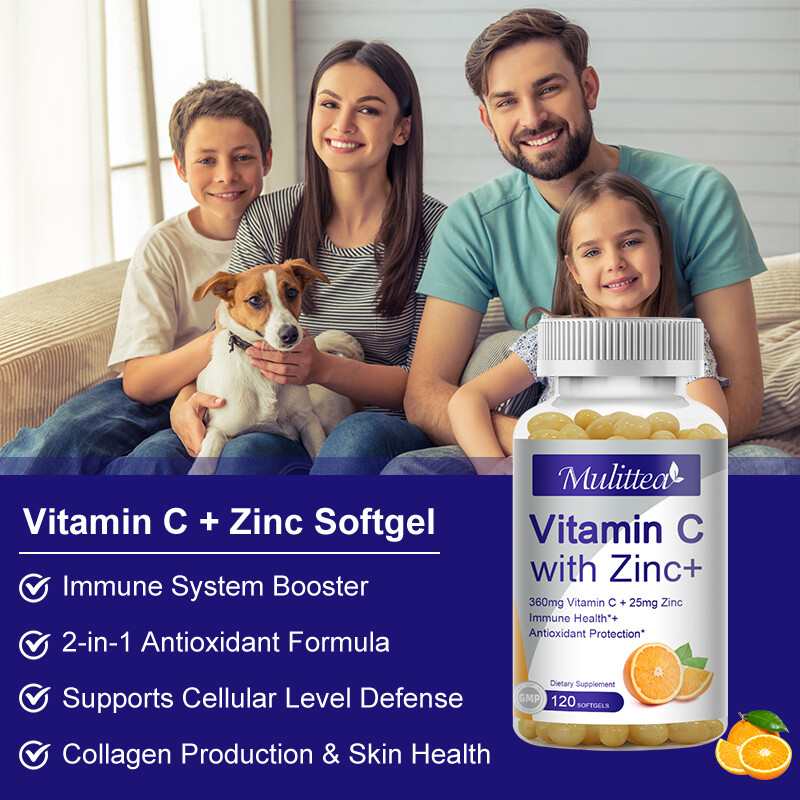 Vitamin C Capsules 360Mg with Zinc Powerful Immune Support Antioxident 60/120PC