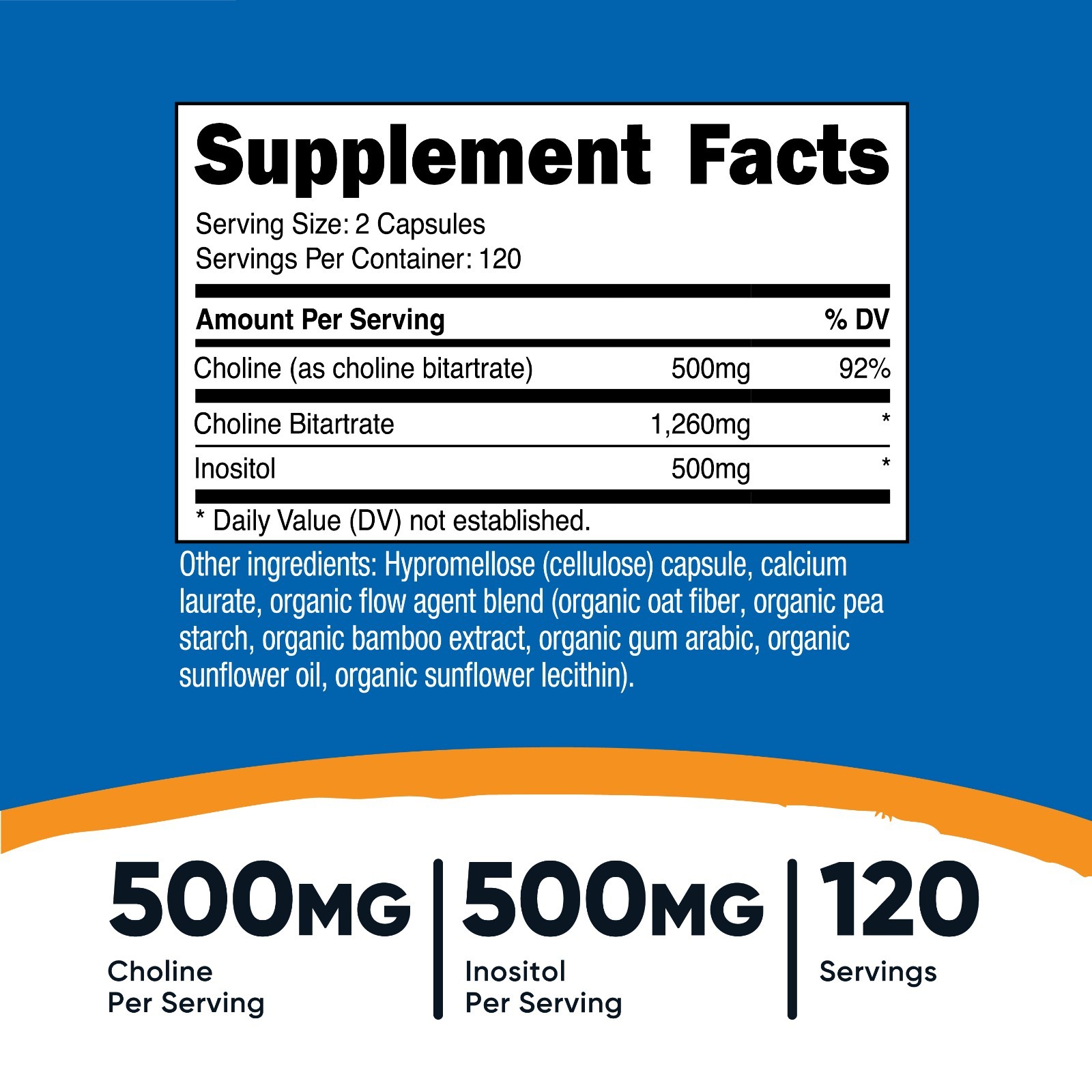 Nutricost Choline & Inositol Supplement (1,000mg) 240 Capsules – 120 Servings