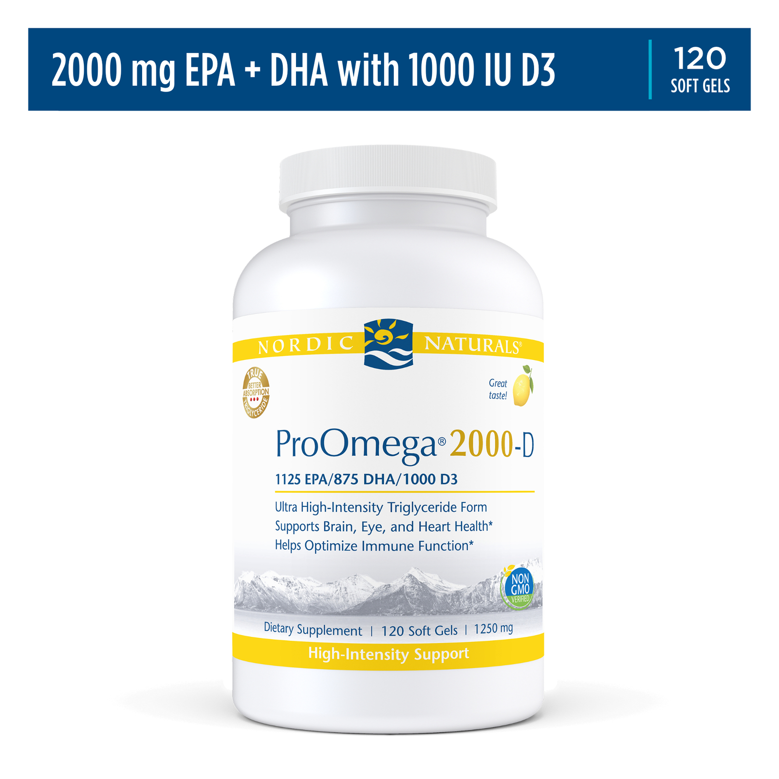 Nordic Naturals ProOmega 2000-D – Concentrated Omega-3s with Vitamin D3, 120 Ct