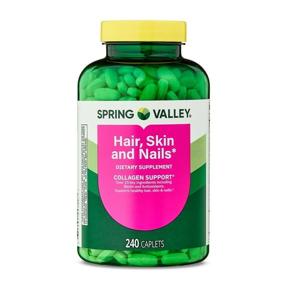 Spring Valley Hair, Skin & Nails Caplets Dietary Supplement, 240 Count