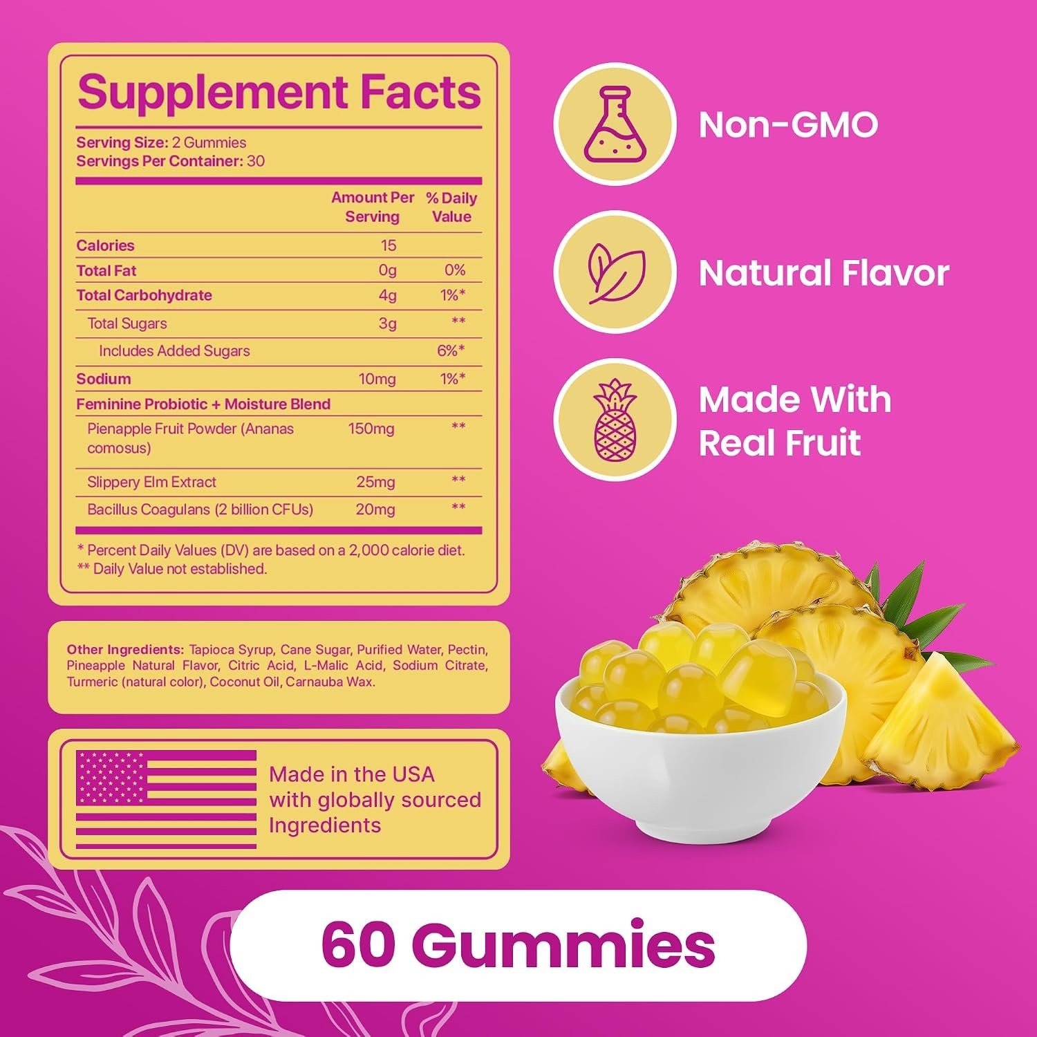 KITTYQUEEN Slippery Kitty Feminine Probiotic and Moisture Gummies, Pineapple Fla
