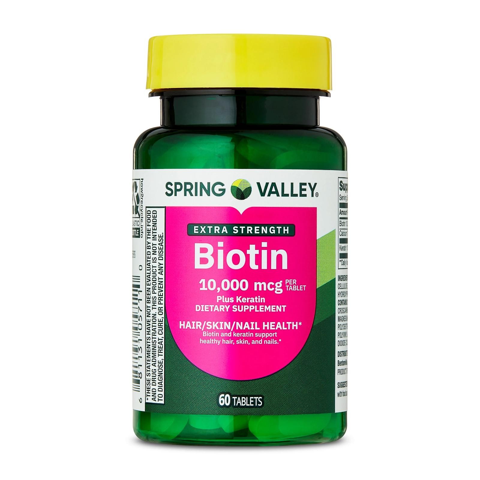 Biotin 10,000 Mcg Keratin Extra Strength Hair Skin Nail Health Support, 60 Tabs