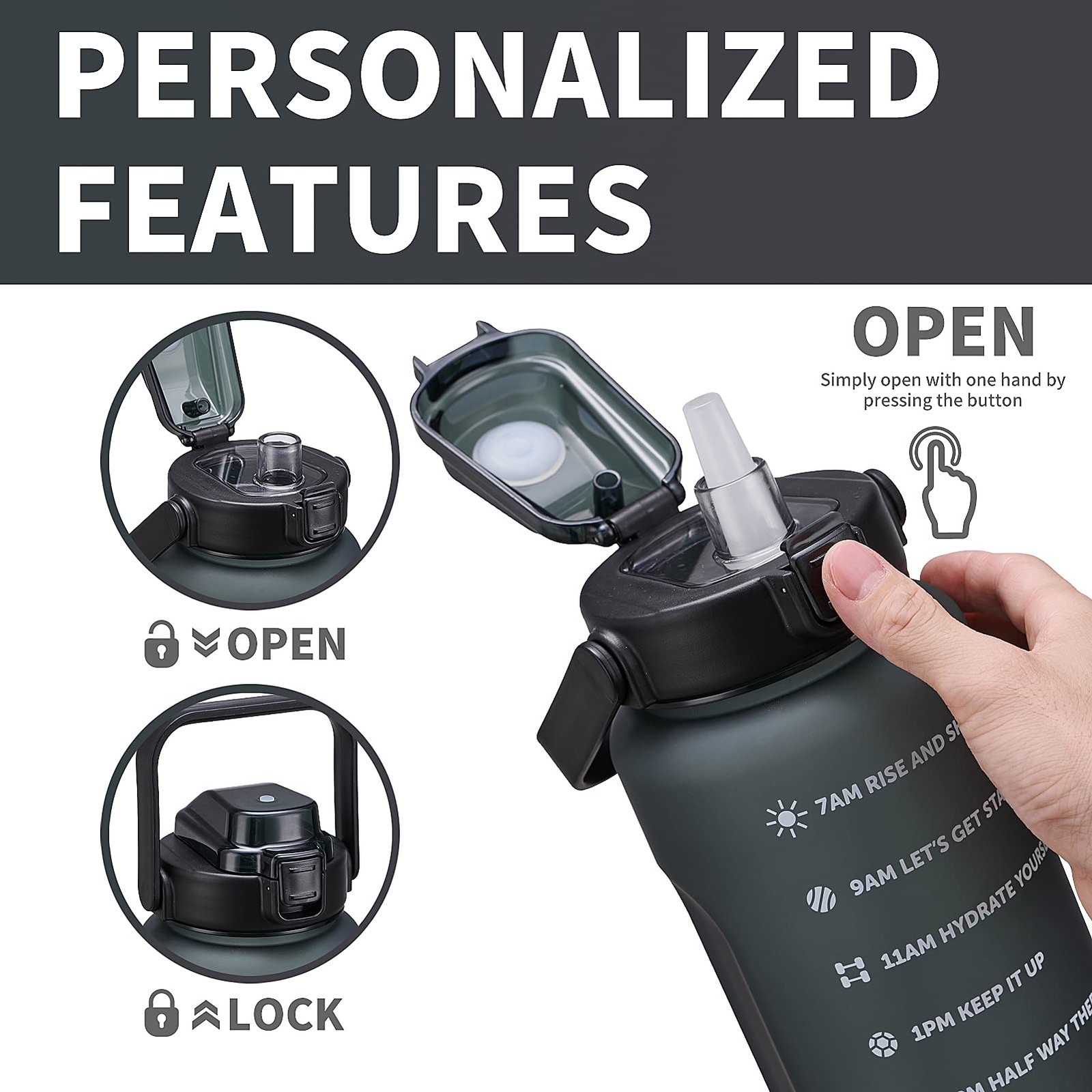 ST-YIBEN 64oz Large Motivational Water Bottle 64 Ounces, 64oz-Matte: Power