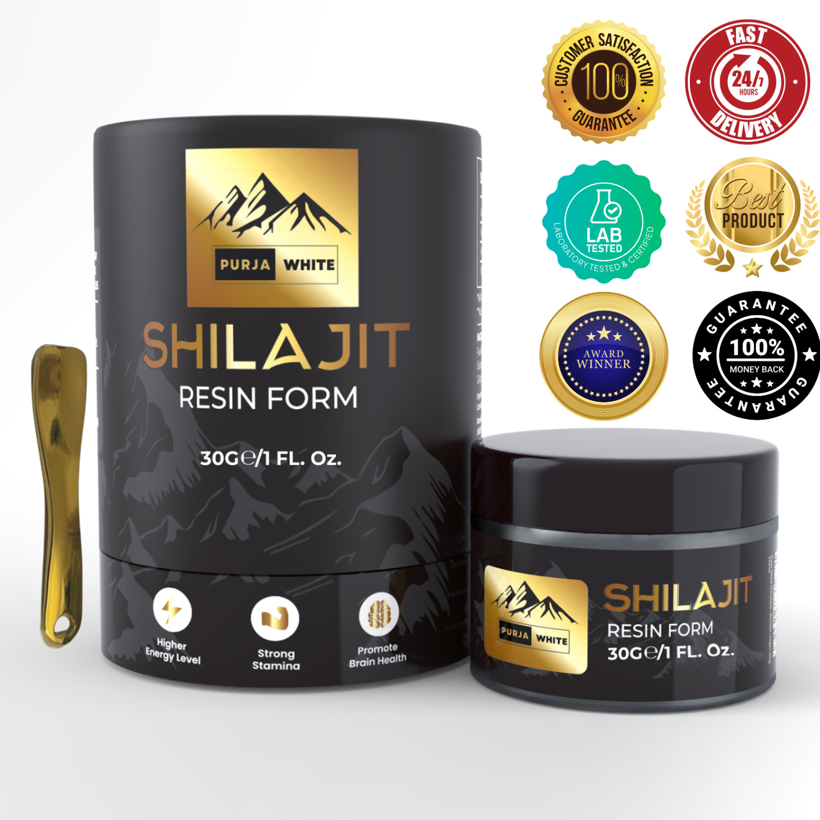 Purja White Himalayan Shilajit Resin-100% Pure Gold Grade | Fulvic & Humic Vegan