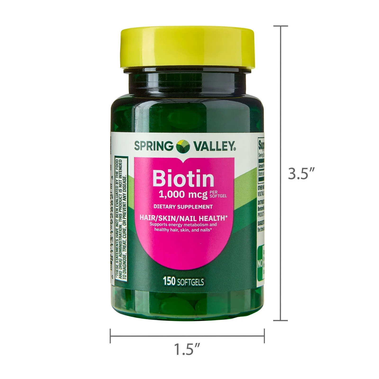 Spring Valley Biotin 1000 mcg Softgels, Hair Skin & Nails Support, 150 Ct