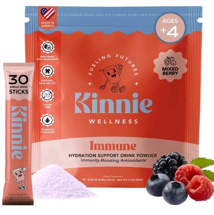 Kinnie Kids Immune & Hydration Drink Mix – Mixed Berry Sugar Free Zinc 01/2027