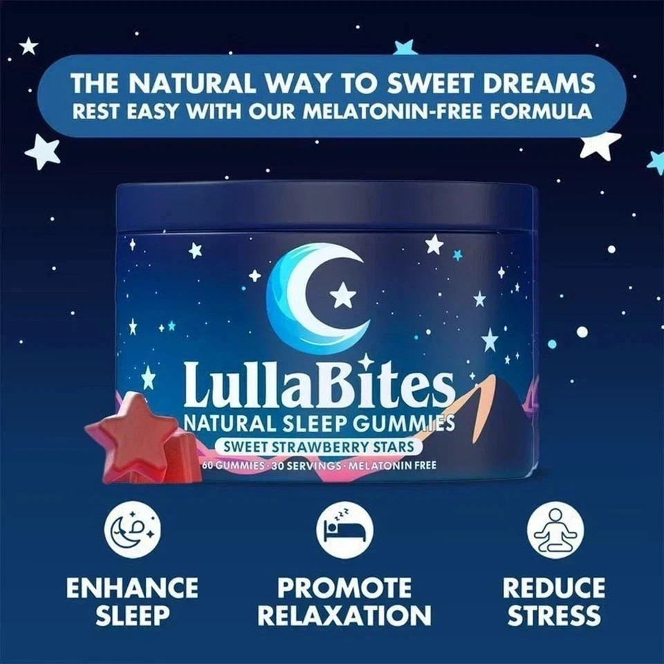 3 pk NEW LullaBites Natural Sleep Gummies Strawberry Stars Flavor 60 Gummies