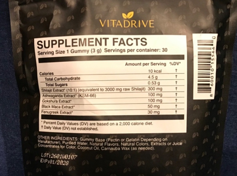 NIP Vitadrive Natural Himalayan Shilajit Gummies, 30 count