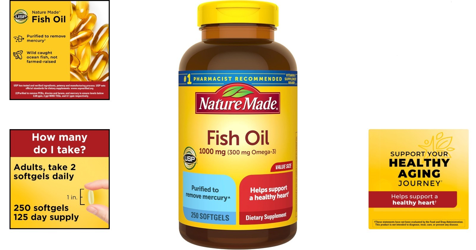 Fish Oil Omega 3 Supplements – 1000mg Softgels, 250 Count, Heart Support