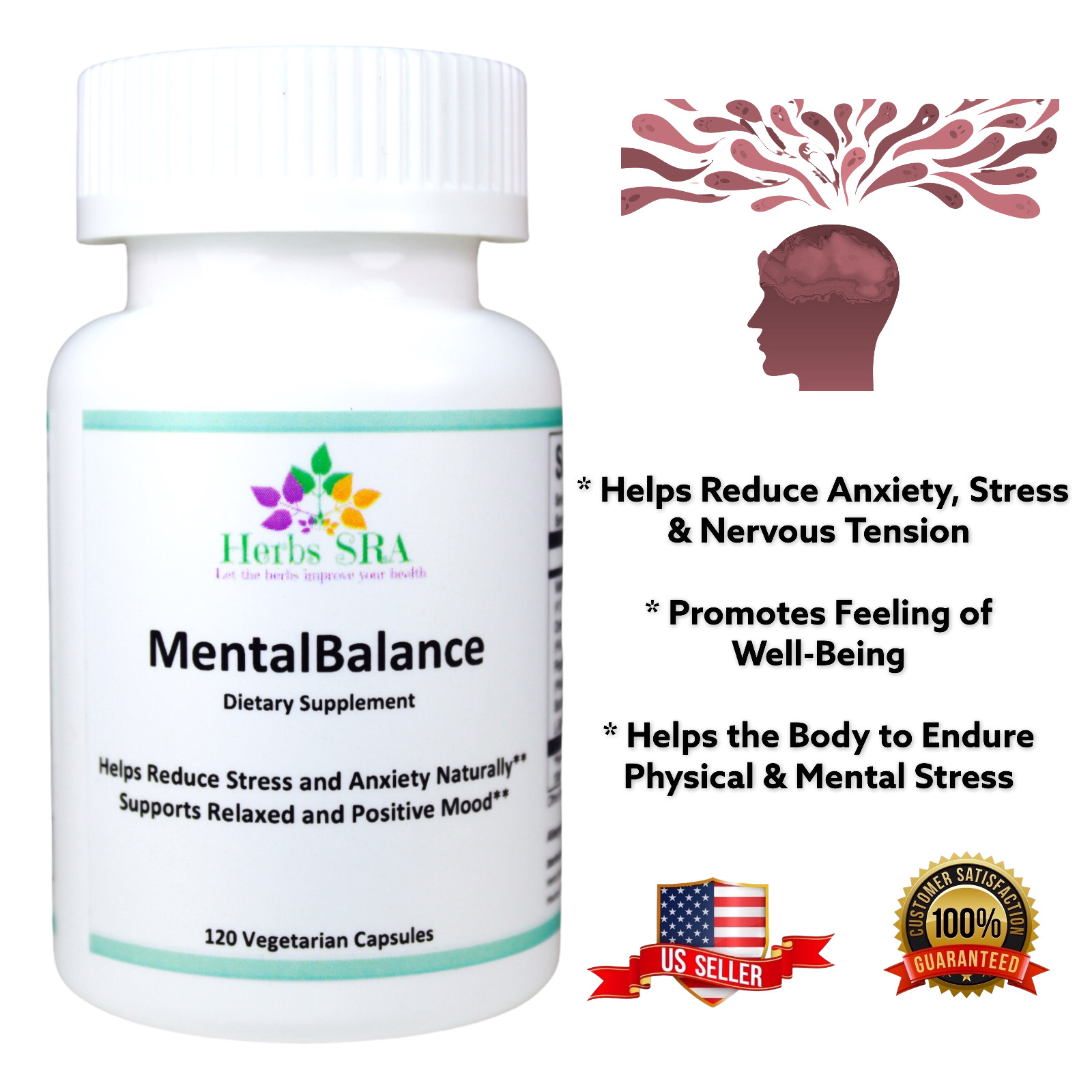 MENTAL BALANCE, 120 Capsules, Mood Booster Supplement Naturally, Mental Focus.
