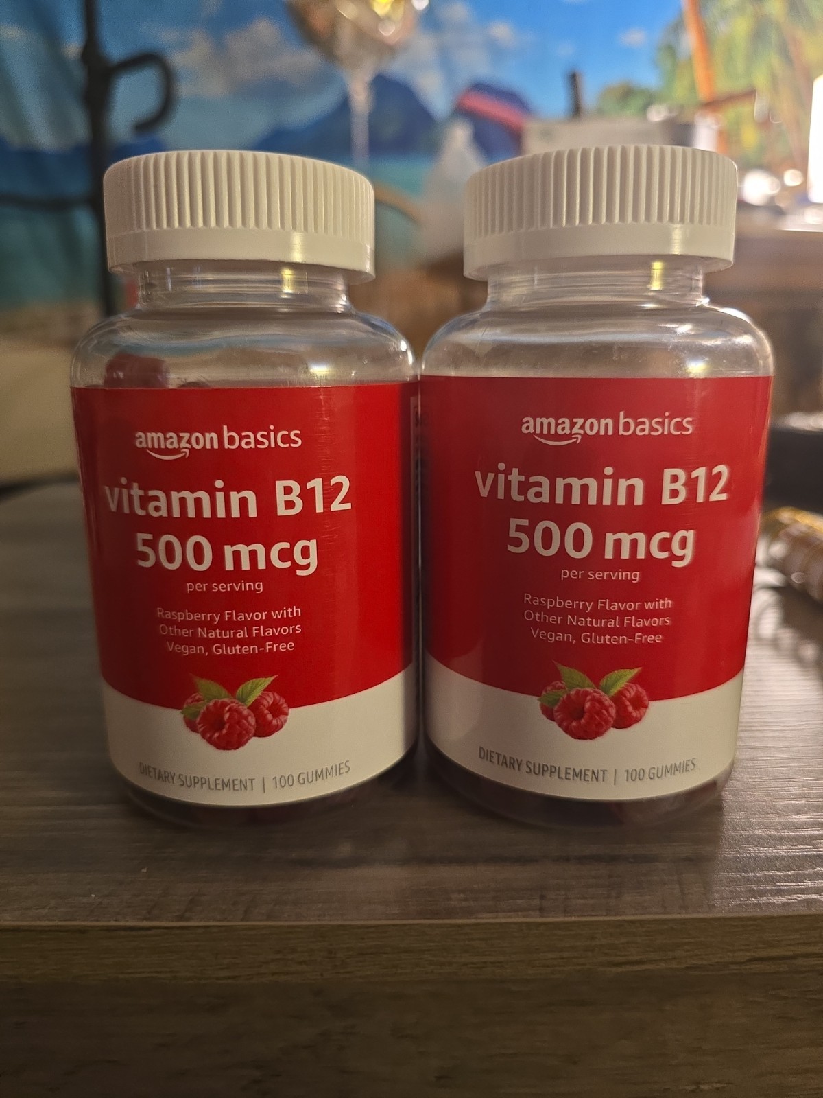 100ct x 2, Vitamin B12 Gummies, 500mcg, Raspberry, Amazon Basics