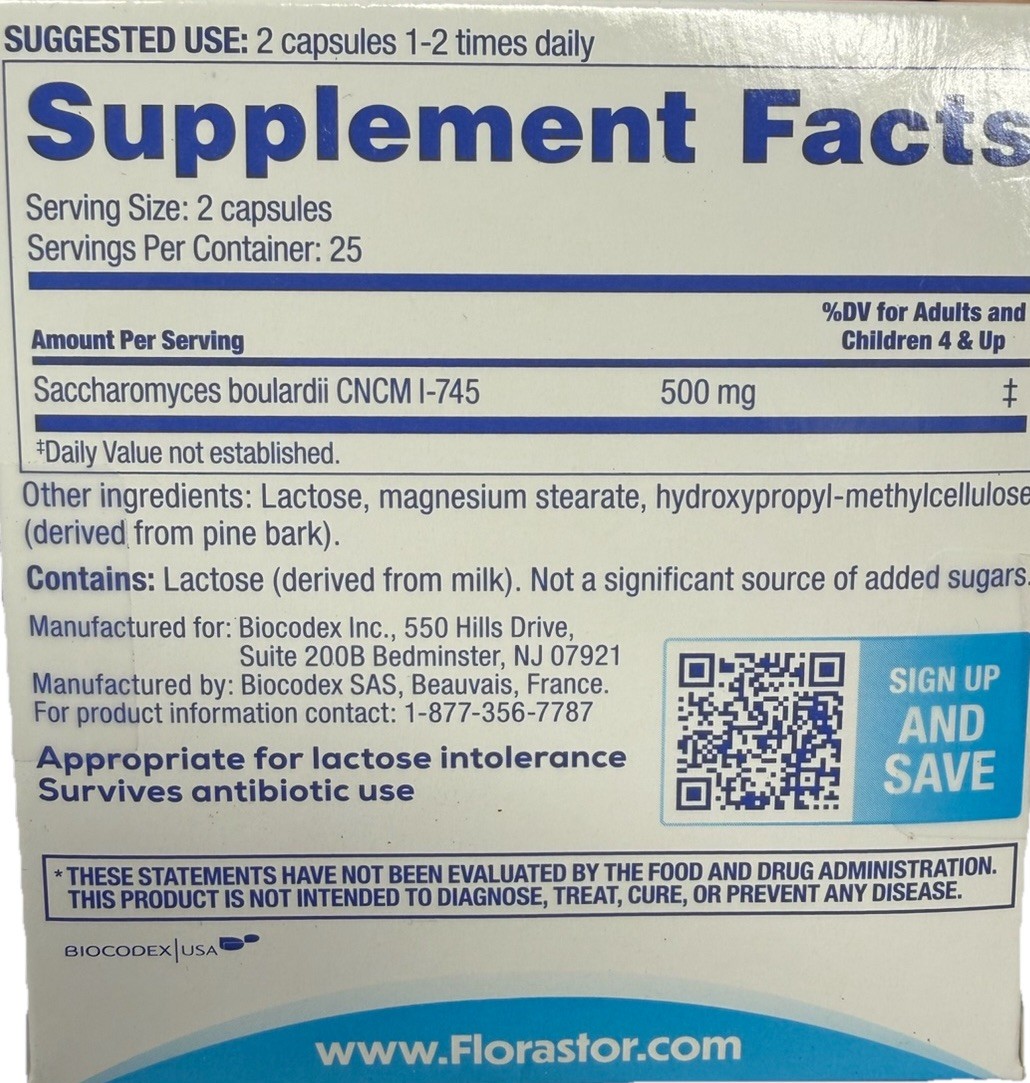 Florastor Dual Action Probiotic 2 BOXES / 50 Ct. Each Exp 04/2027 Or Better