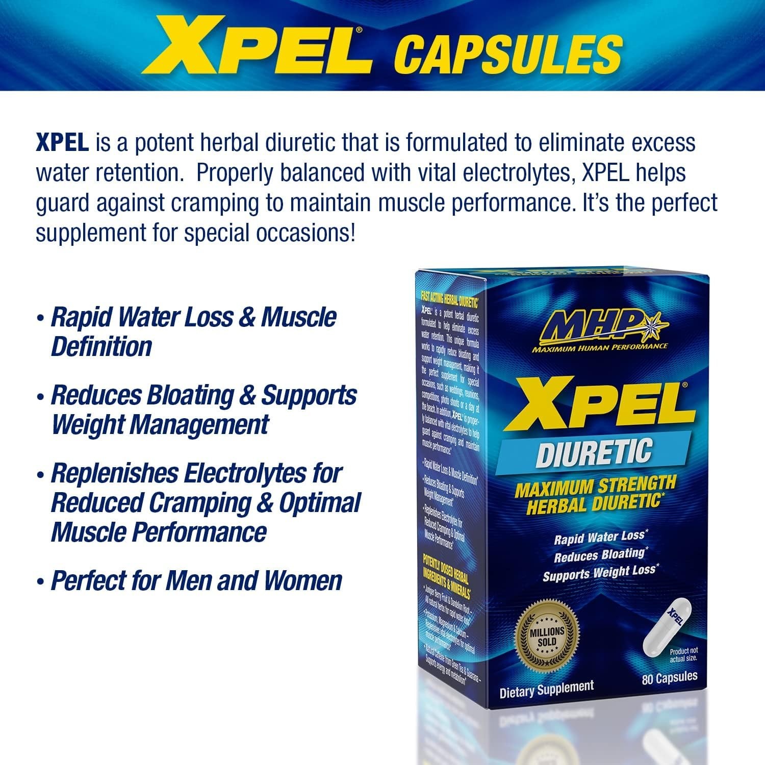 MHP Xpel Diuretic Capsules – 160 Count Herbal Formula for Quick Water Management