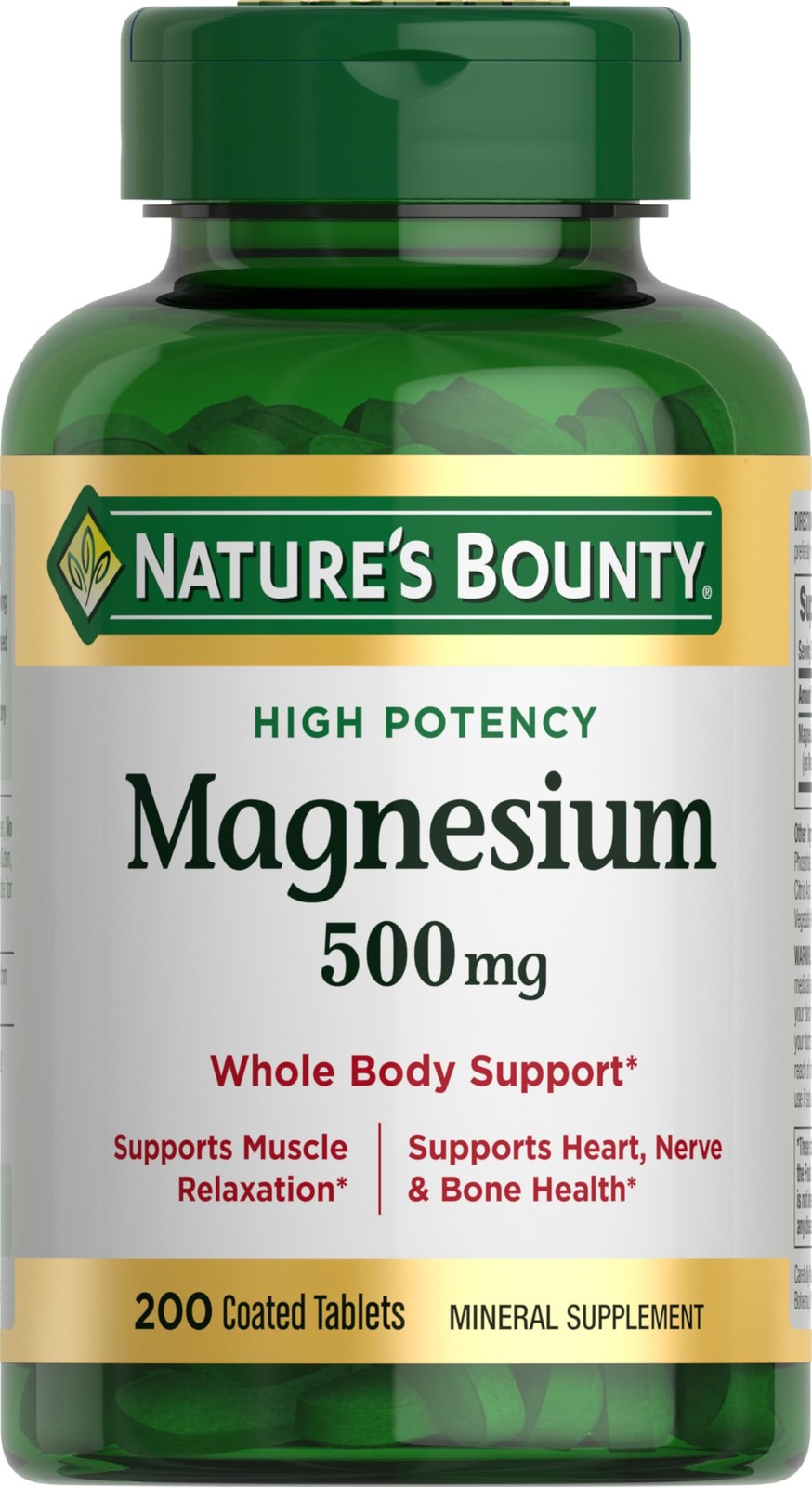Nature’s Bounty Magnesium 500 mg Tablets, High Potency 200 Count (Pack of 1)