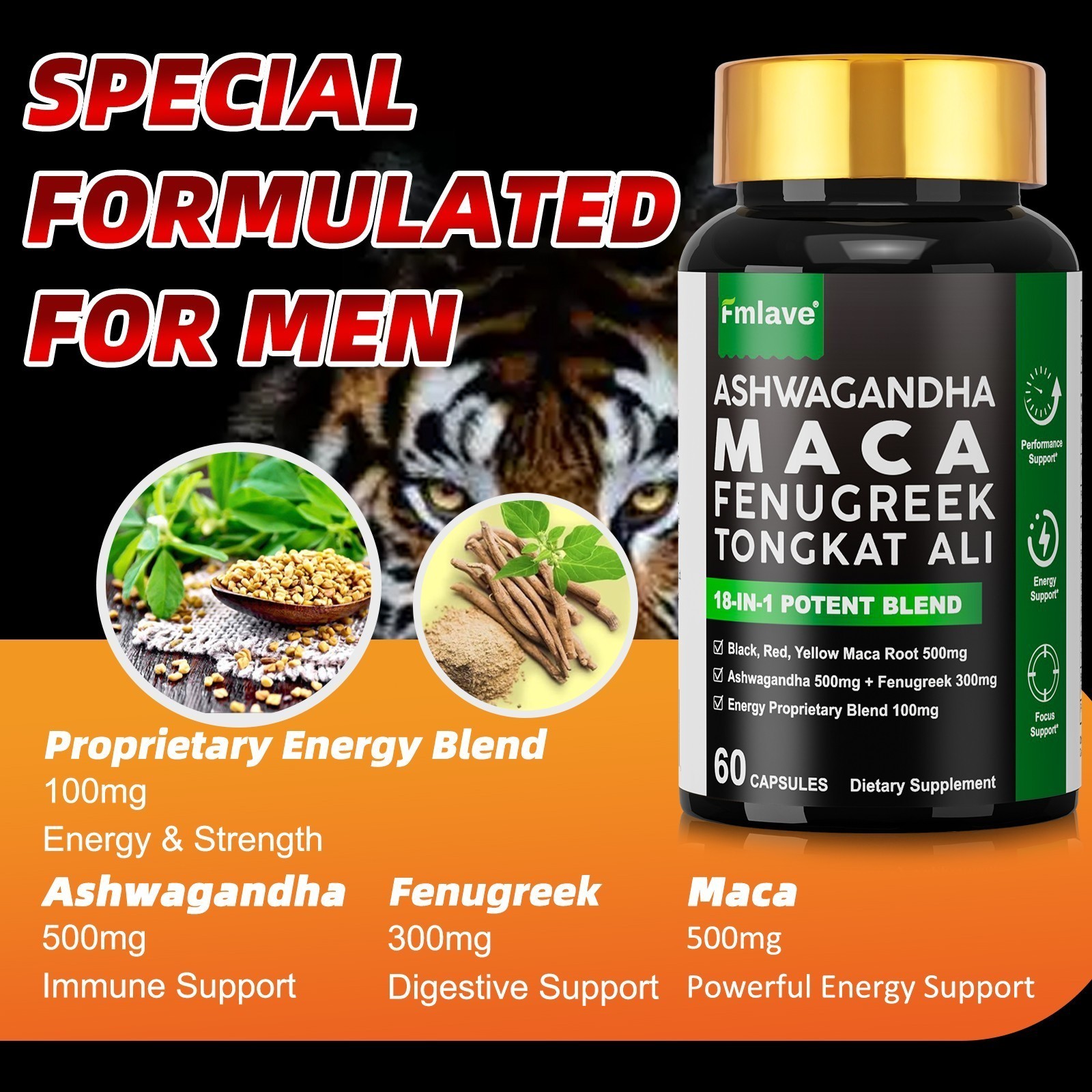 4 pack Maca Panax Ginseng TongkatAli Extract Strong Natural Testosterone Booster