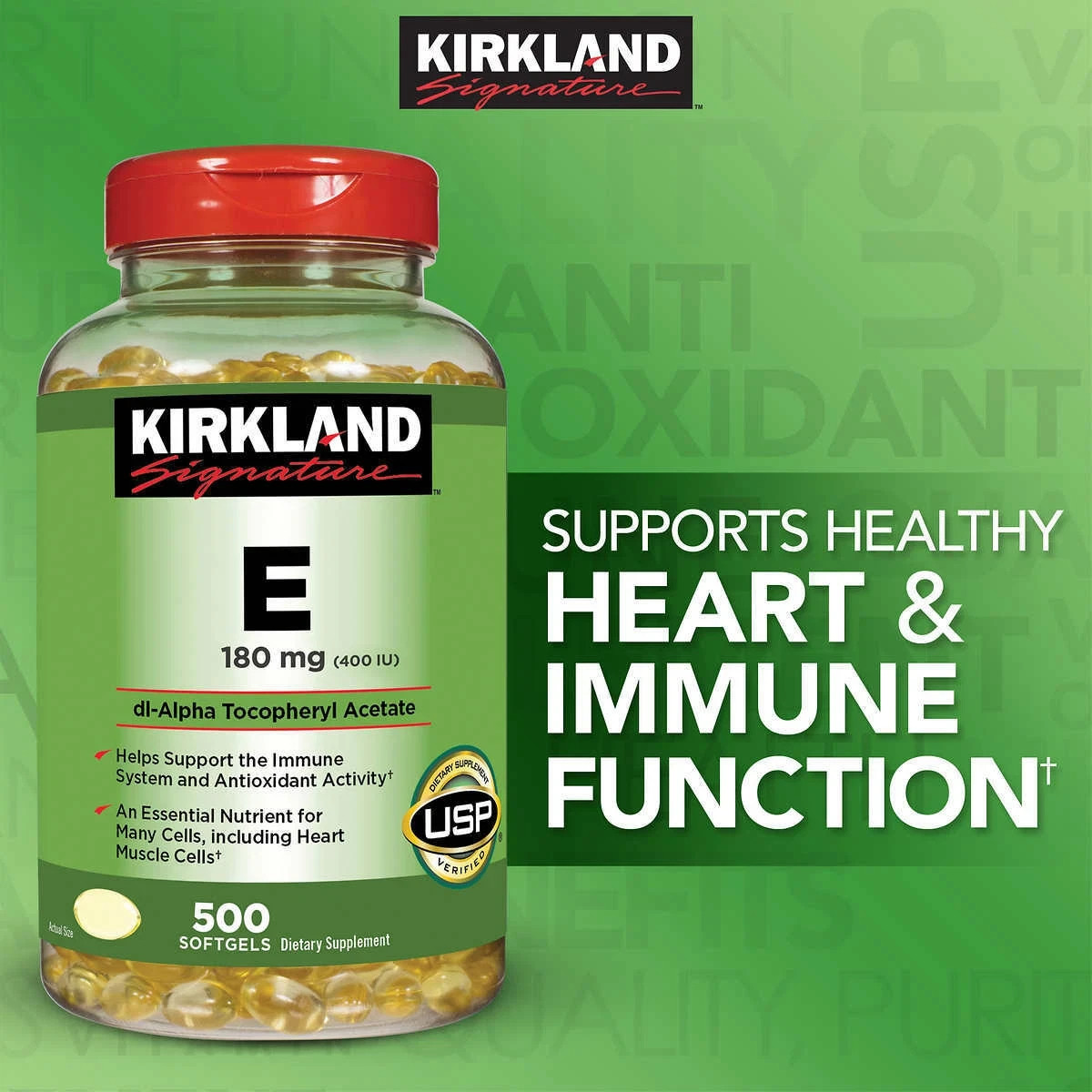 Kirkland Signature Vitamin E 400 IU (180mg) 500 Softgels. Exp 01/2029 (1 Bottle)
