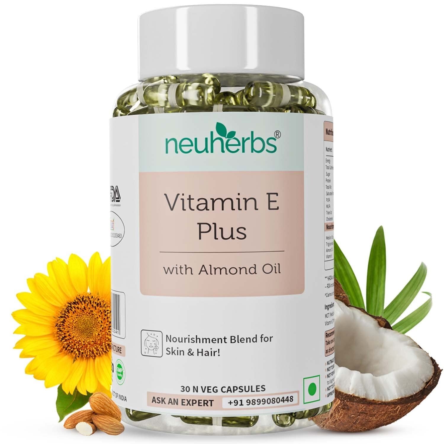 Vitamin E Skin Supplement with Almond Oil & Sunflower Oil For Face & Hair