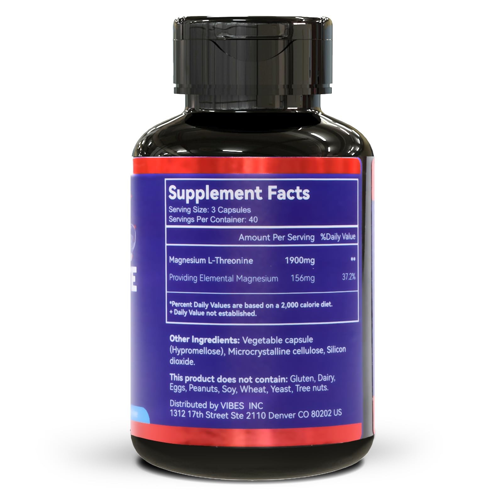 Magnesium L-Threonine Capsules 1900mg Non-GMO Gluten-Free – 120 Veg Capsules