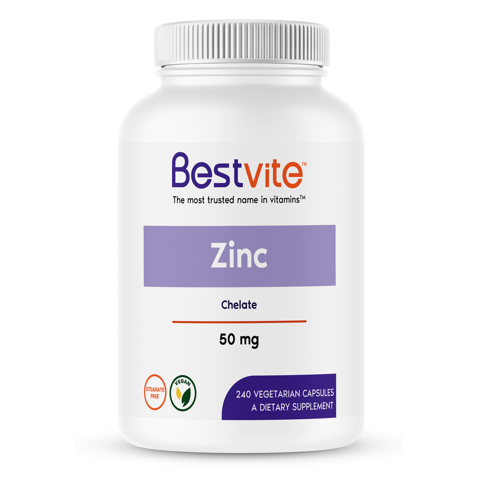 Zinc Chelate 50mg (240 Vegetarian Capsules) – No Stearates – Vegan