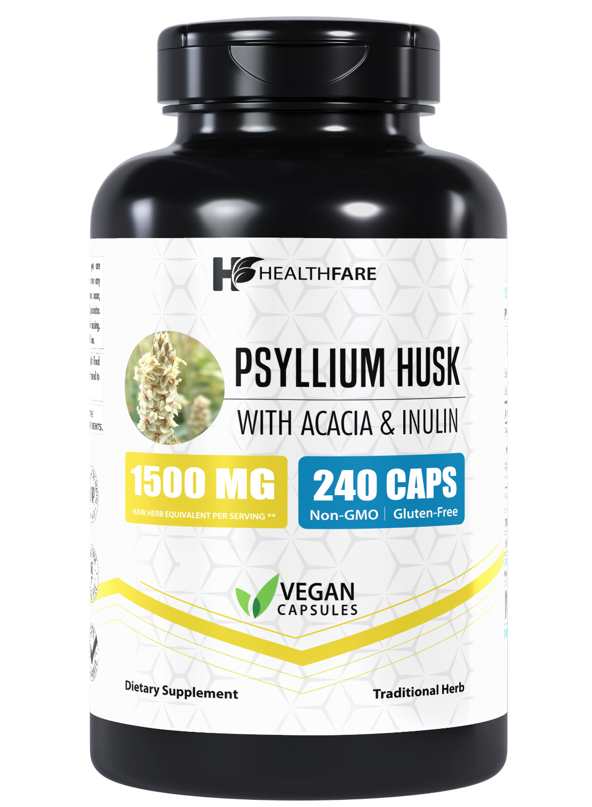 Healthfare Psyllium Husk Capsules, 1500mg | 240 Veg Capsules | High Fiber