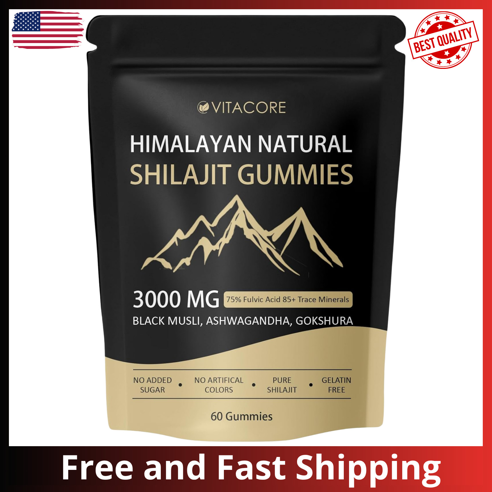 vitadrive Himalayan Shilajit Gummies for Men & Women, Gluten-Free, 60 Gummies