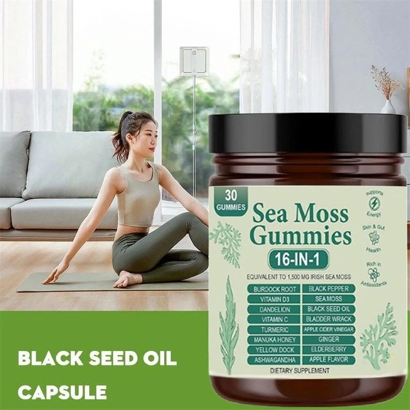 16 in 1 Organic Sea Moss Gummy | Irishmoss Extract 6000Mg | Green Apple Flavor