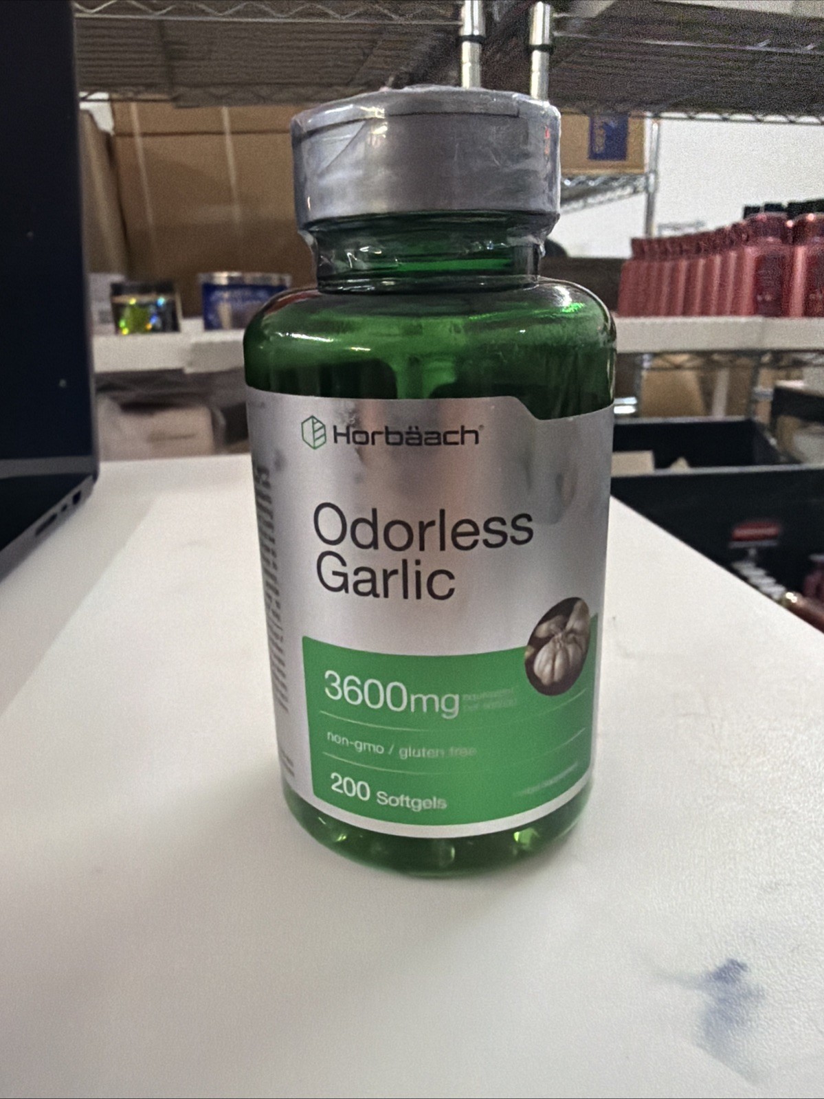 Horbäach Odorless Garlic Softgels 3600 mg | 200 Count | Ultra Potent Garlic
