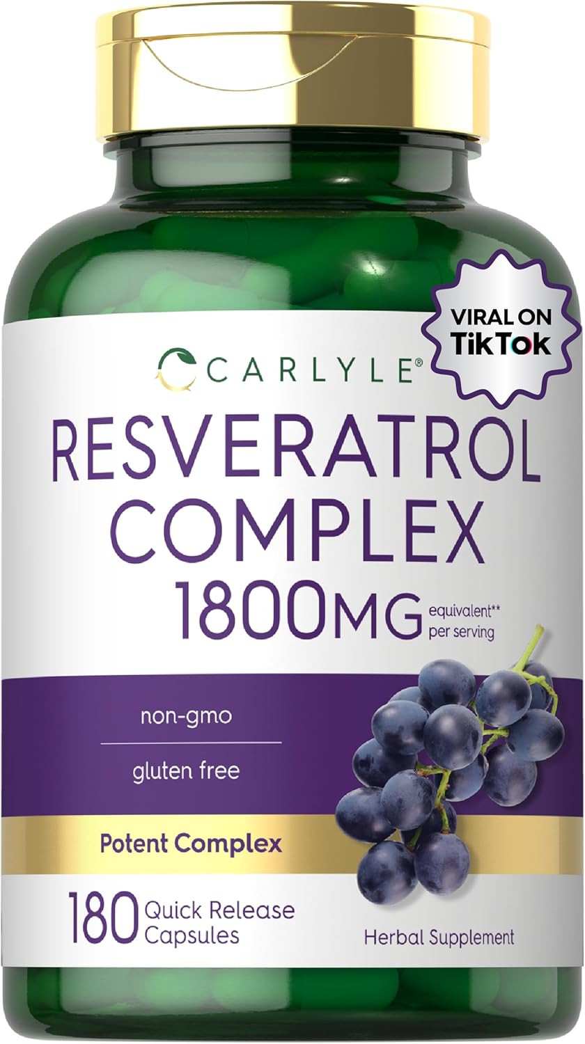 Resveratrol Complex – 180 Capsules – Trans Resveratrol Supplement with Grape See