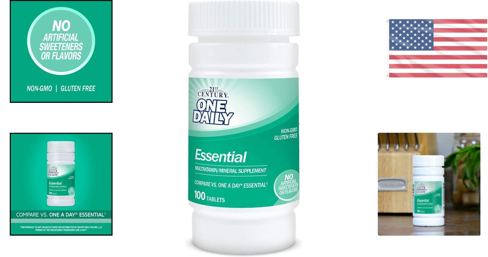 Daily Essential Multivitamin Tablets – 100 Count, Gluten-Free & Easy to Swallow
