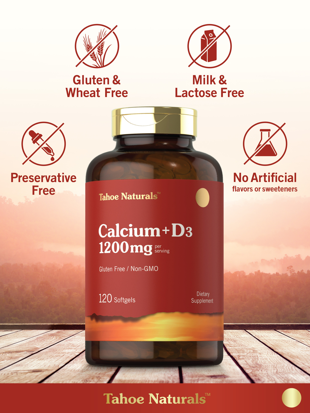 Calcium 1200mg with Vitamin D3 | 120 Softgels | Non-GMO | by Tahoe Naturals