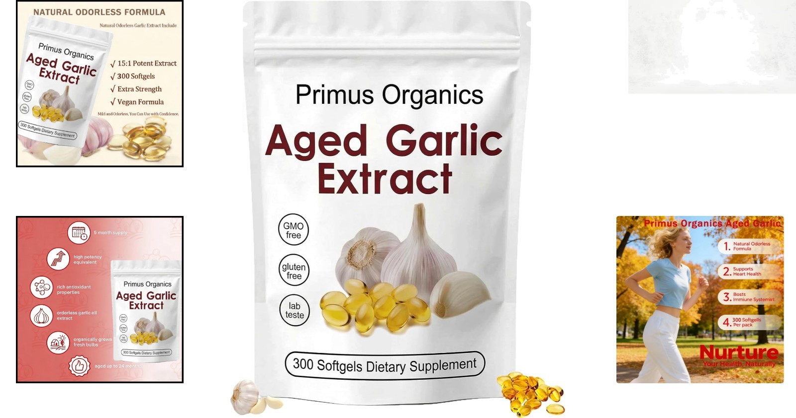 Primus Aged Garlic Extract Softgels 24 Odorless All-Natural Vegetarian 300 C…