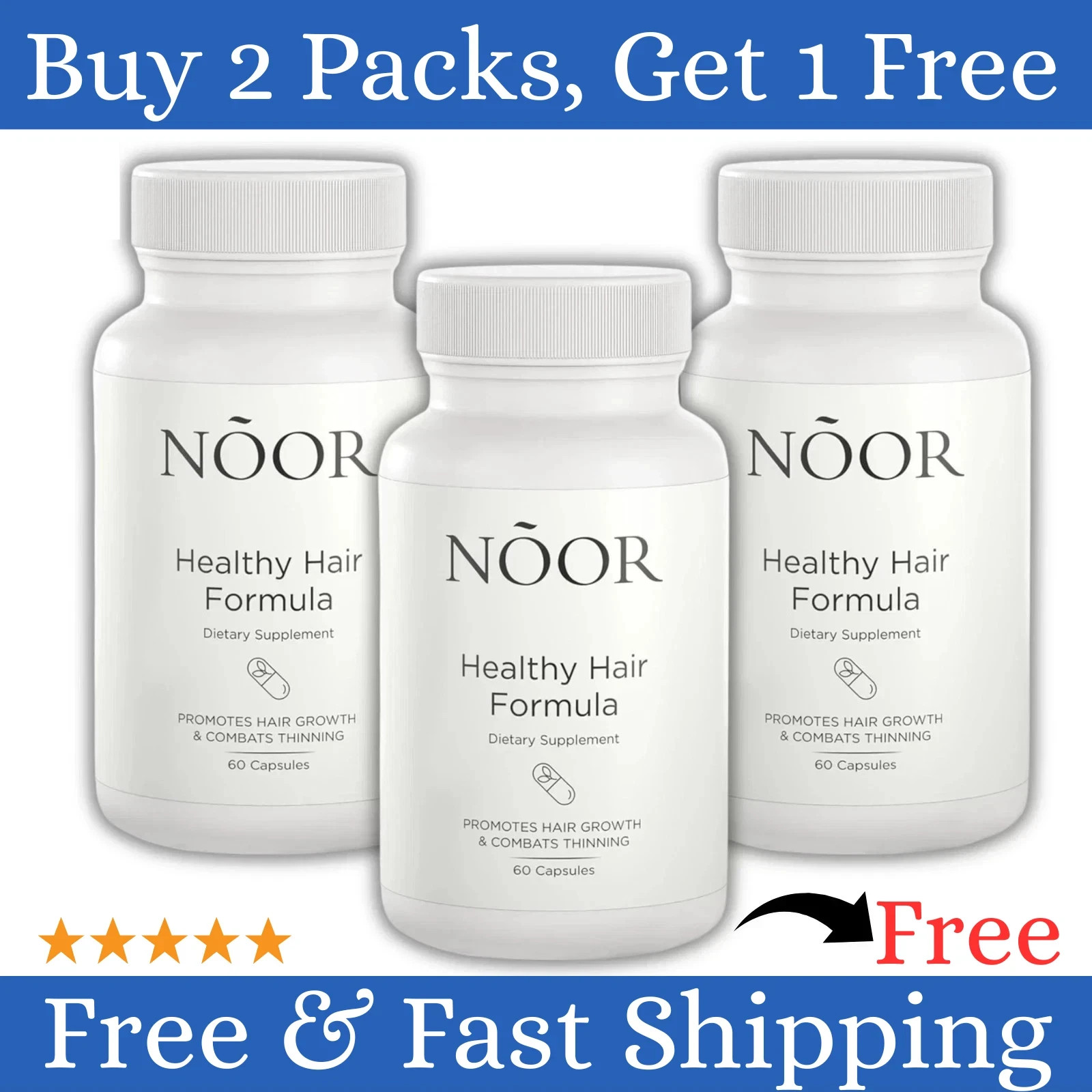3-Pack NOOR Healthy Hair Formula – NOOR Hair Growth Support Capsules – 180Caps