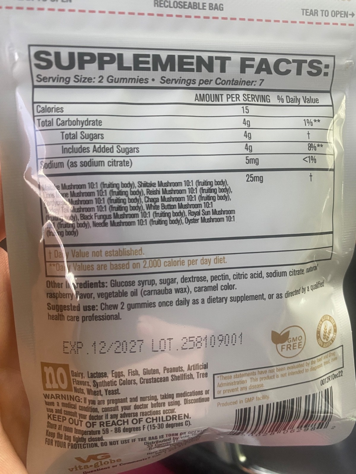 Mushroom Complex Gummies – Vita Globe Supports Focus and Memory – 14ct Bag