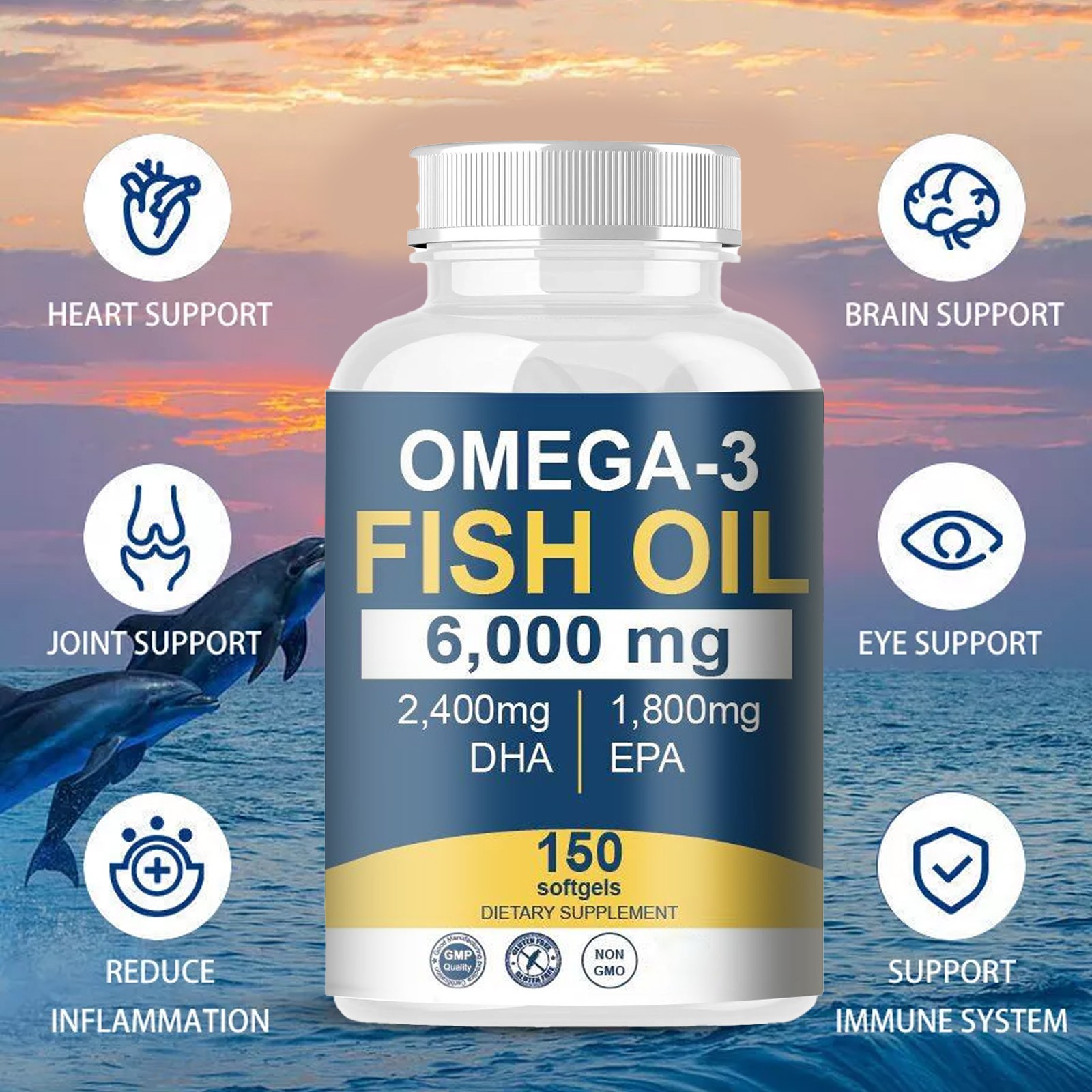 5PCSOmega Marine Brain, 6000 Mg Oil with EPA Max DHA Aids – 3 Liver,immune