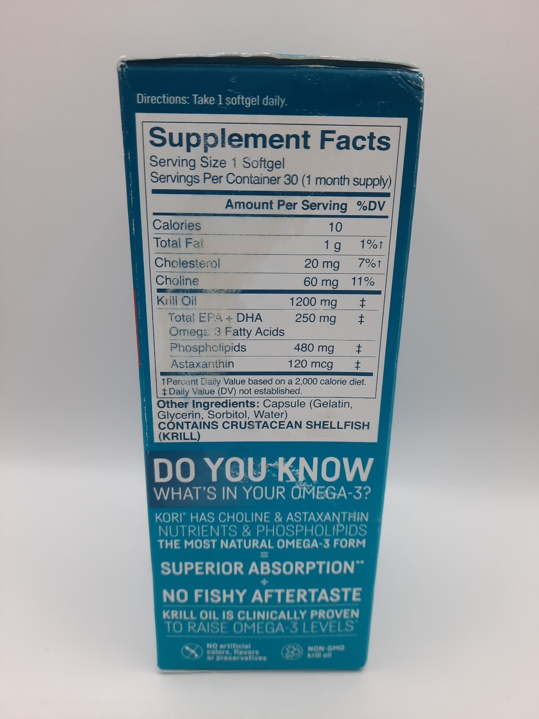 Kori Pure Antarctic Krill Oil, Multi-Benefit Omega-3, 30 Softgels Exp 02/2028