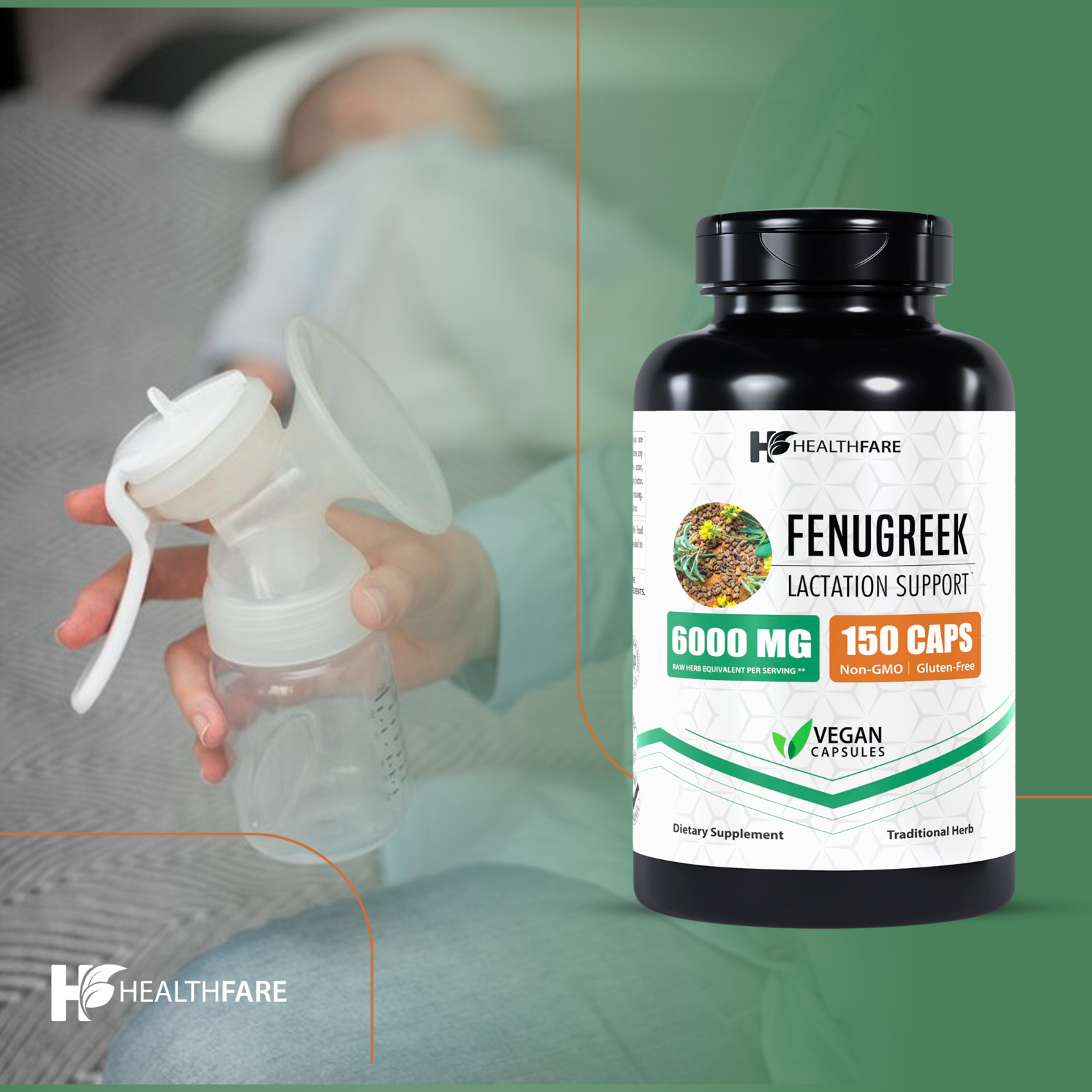 Healthfare Fenugreek Supplement Capsules, 6000mg | 150 Veg Capsules