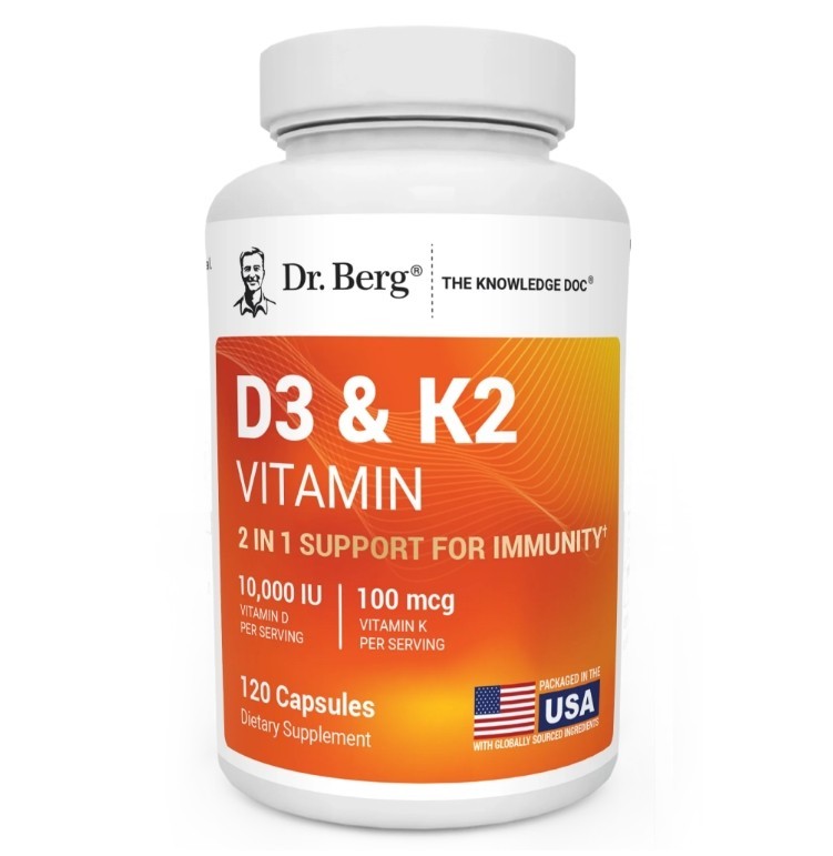 Dr. Berg’s D3 & K2 Vitamin, 3 PACK, 10,000 IU, 100 mcg per serving, 120 Capsules
