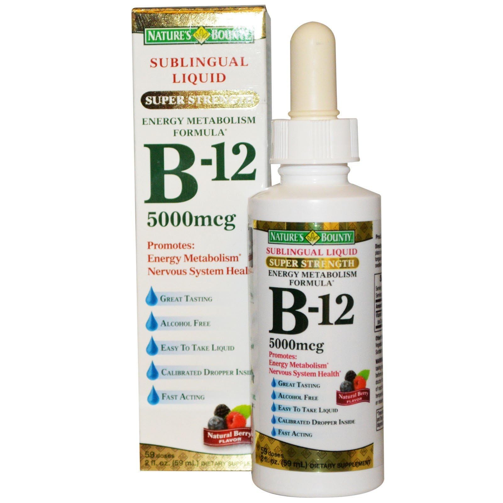 Nature’s Bounty Vitamin B12 Sublingual Liquid 5000 Mcg 2 Fl Oz Pack Of 2