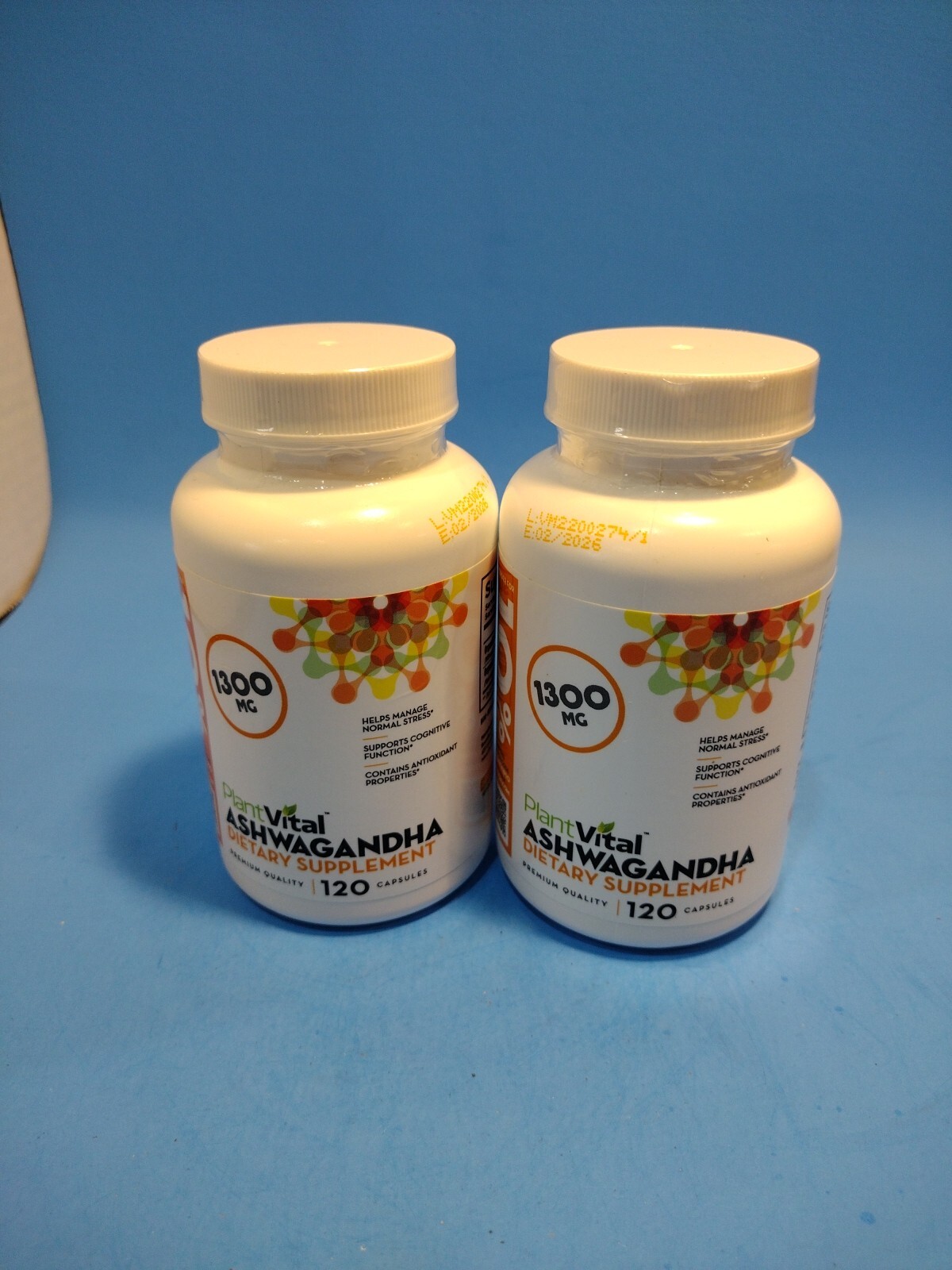 Lot of 2 Plantvital ASHWAGANDHA 1300 mg -w/ Black Pepper. 120 Caps Each EX 02/26